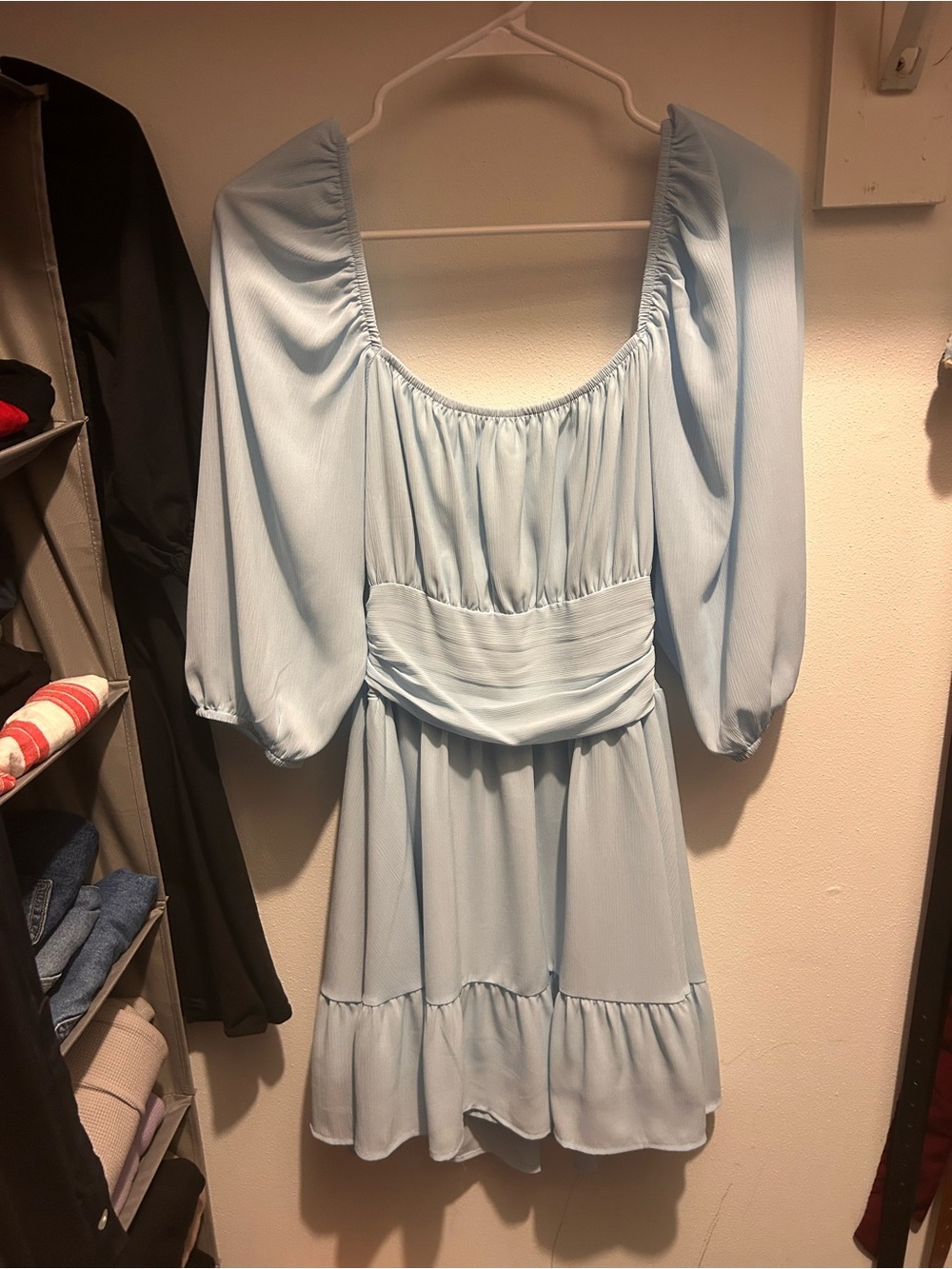 Amazon Light Blue Mini Dress with Puff Sleeves
